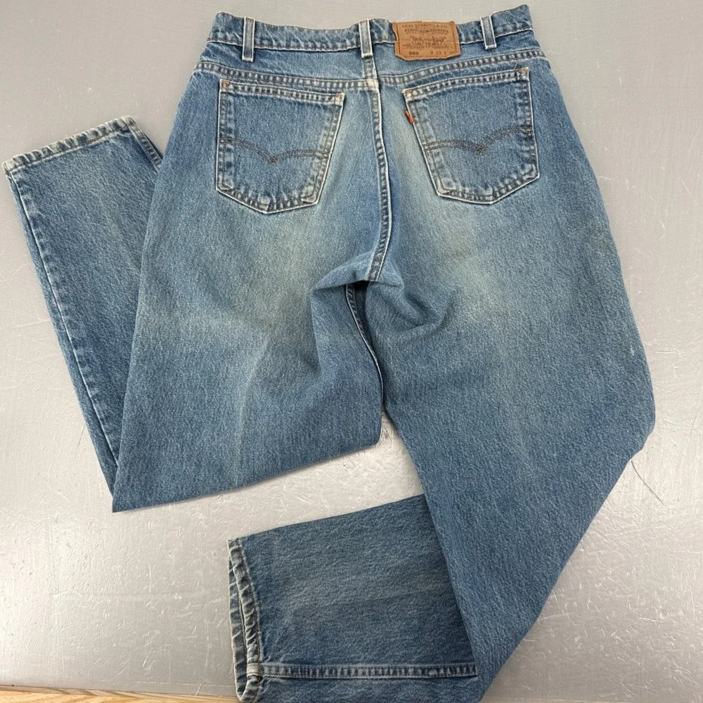 VTG Levis 560 Loose Fit Tapered Leg Orange Tab Jeans Blue Mens 33x30 USA Made